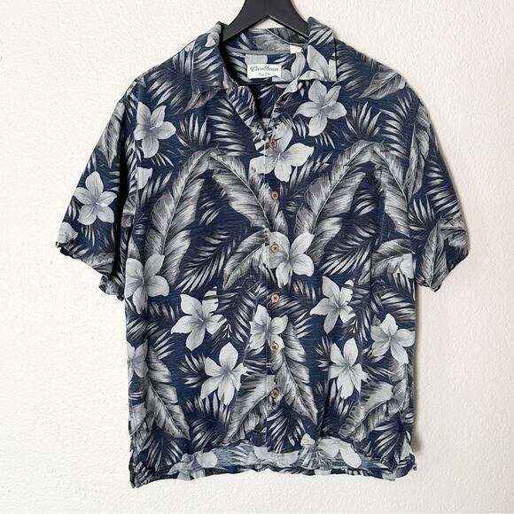 Caribbean Pure Silk Short Sleeve Hawaiian Floral Shirt Blue‎ Size Large - Picture 1 of 6